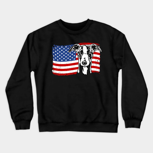 Proud Whippet American Flag patriotic dog Crewneck Sweatshirt by wilsigns